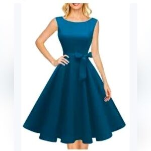 Hanpceirs Women's teal blue Boatneck Sleeveless Swing Dress size L